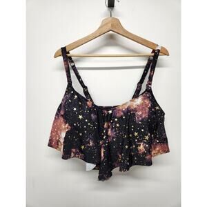 Torrid Women s Bikini Top Celestial Flounce, Size 4 (4X/26) In Black/Brown/Gold